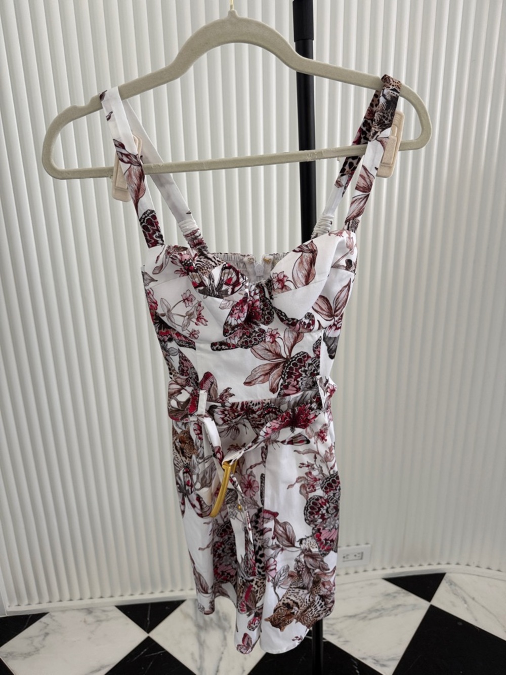 L'AGENCE Tammy White Floral Print Romper with Pink and Brown Accents